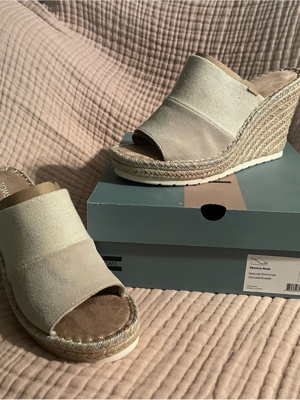 TOMS Natural Shimmer Monica Wedge Mule in Beige